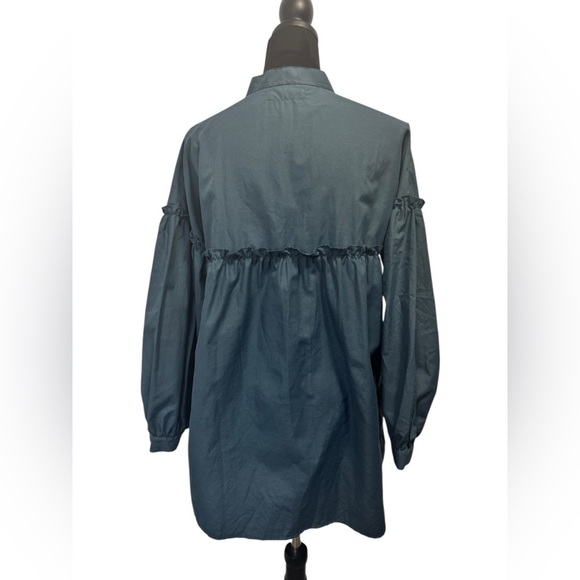 MNG Mango Oversized Ruffle Tunic Teal - Picture 3 of 11